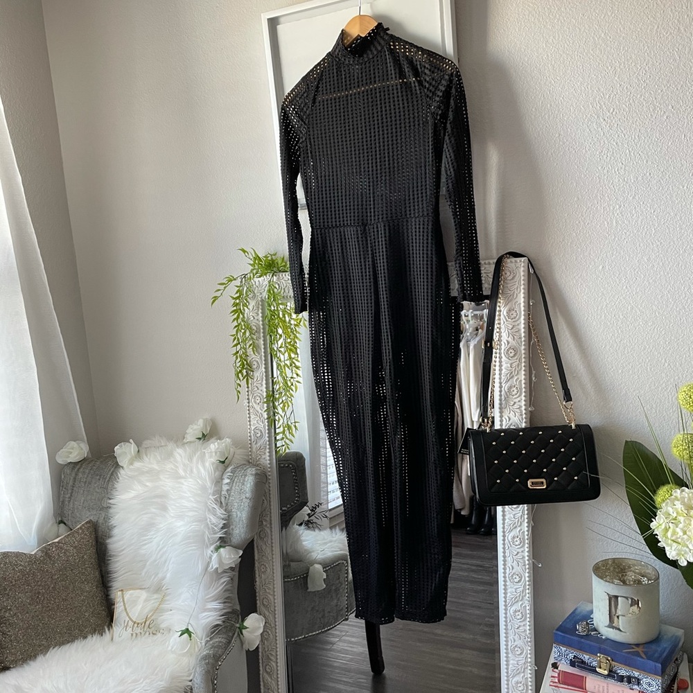 Black Sexy Mesh Skinny Leg Jumpsuit Clubwear Sz 6 - Picture 4 of 11